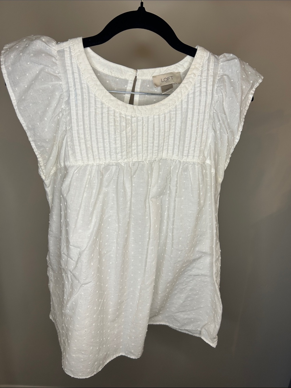 LOFT White Pintuck Swiss Dot Cap Sleeve Blouse